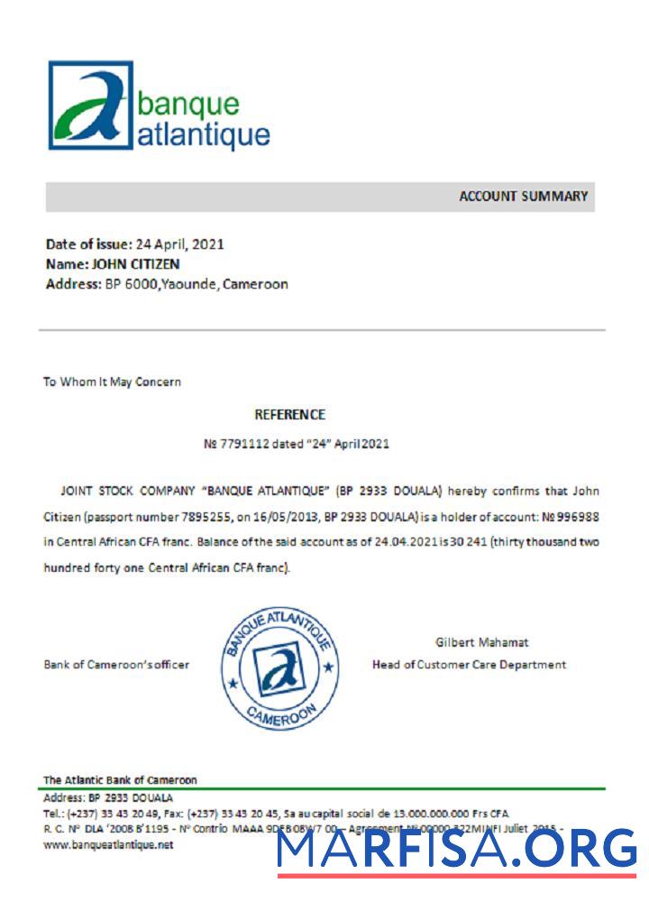 Realistic Cameroon The Atlantic Bank reference real example